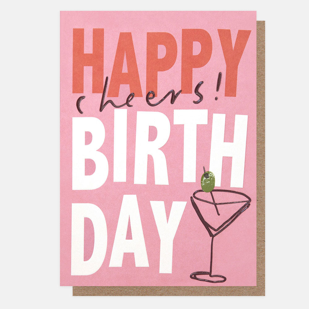 Happy Birthday Cheers Text and Martini Card