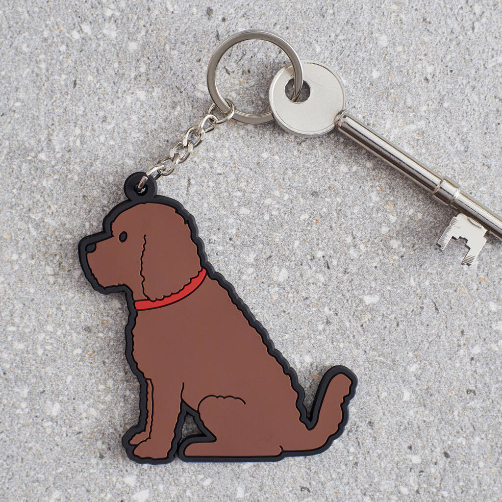 Chocolate Cockapoo and Labradoodle keyring by Sweet William, featuring a detailed plush dog charm from Cornucopia Home and Gift.
