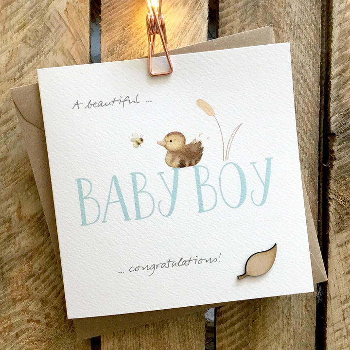 Ginger Betty Congratulations Baby Boy card featuring an owl illustration, perfect for celebrating a new baby&