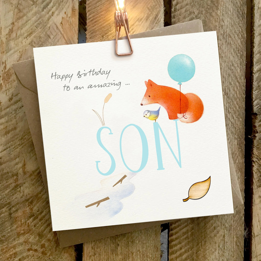 Ginger Betty Happy Birthday Son card featuring an owl design with colorful birthday message for sons.