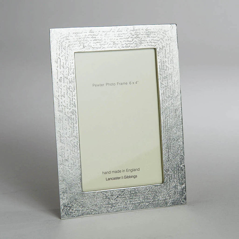 Handmade Pewter Photo Frame by Lancaster and Gibbings, featuring detailed craftsmanship from Cornucopia Worcester, England.