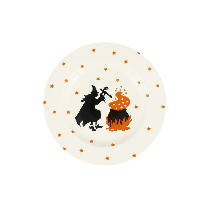Emma Bridgewater Wise Witches 6½" ceramic side plate with witch and moon design, featuring colorful Halloween-themed artwork.