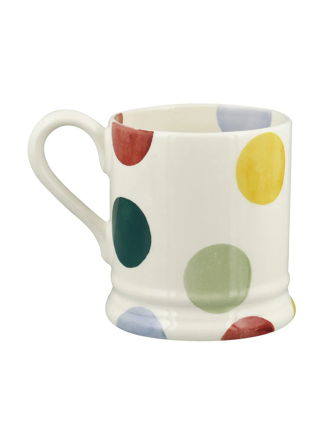 Emma Bridgewater Big Polka Dots ½ Pint Mug with bold polka dot pattern on white ceramic, designed for drinking tea or coffee.