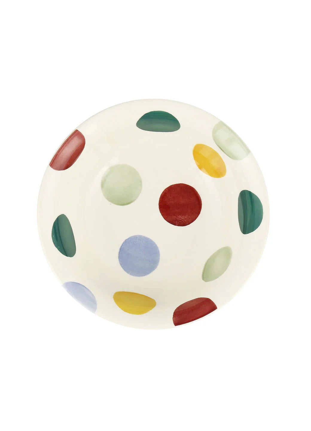 Emma Bridgewater Big Polka Dots cereal bowl with colorful polka dot pattern on white ceramic, designed for breakfast or snacks.
