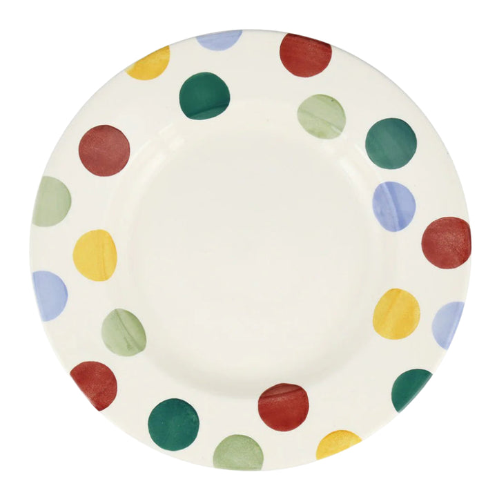 Emma Bridgewater Big Polka Dots 10½-inch ceramic dinner plate with colorful polka dot design on white background