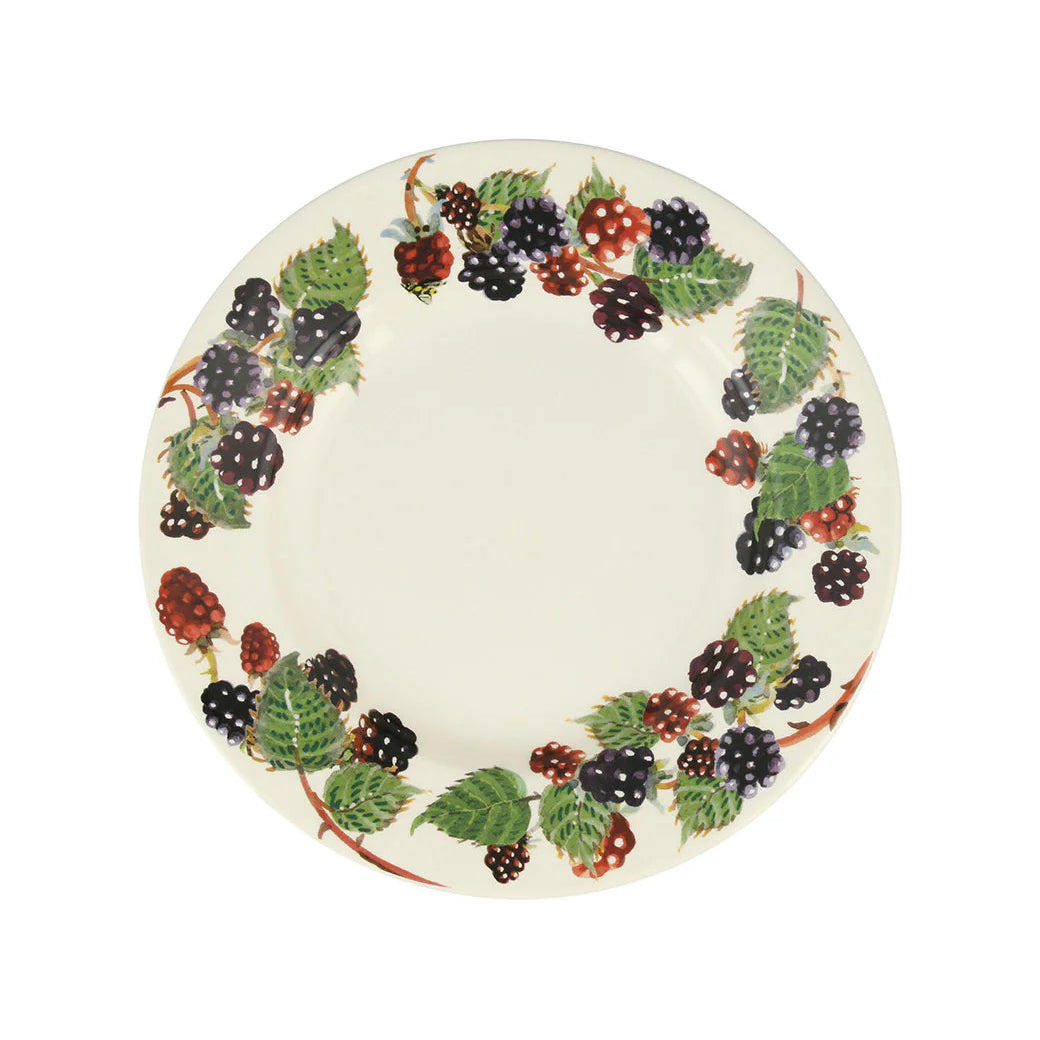 Emma Bridgewater Fruit & Veg Blackberry 8½" ceramic plate with colorful fruit and vegetable pattern on a white background.