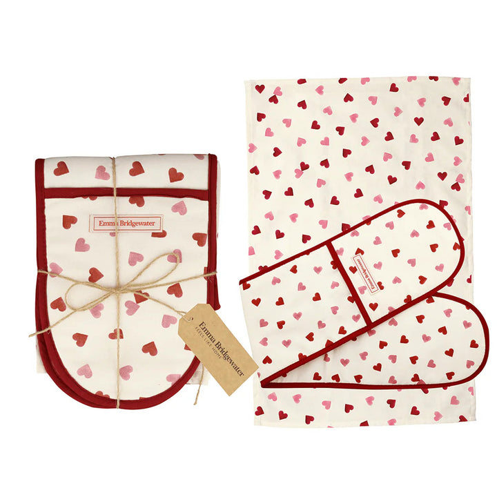 Emma Bridgewater Pink Hearts Double Oven Glove and Tea Towel