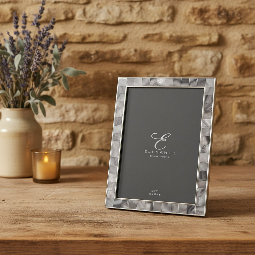 Grey mother of pearl 5x7 photo frame by Widdop & Co, elegant decorative frame from Cornucopia Home and Gift.