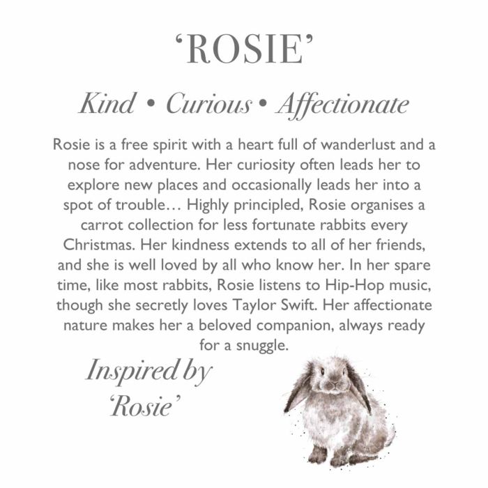 Medium plush rabbit toy Rosie by Wrendale Designs, soft and cuddly with detailed fur, from Cornucopia Home and Gift.