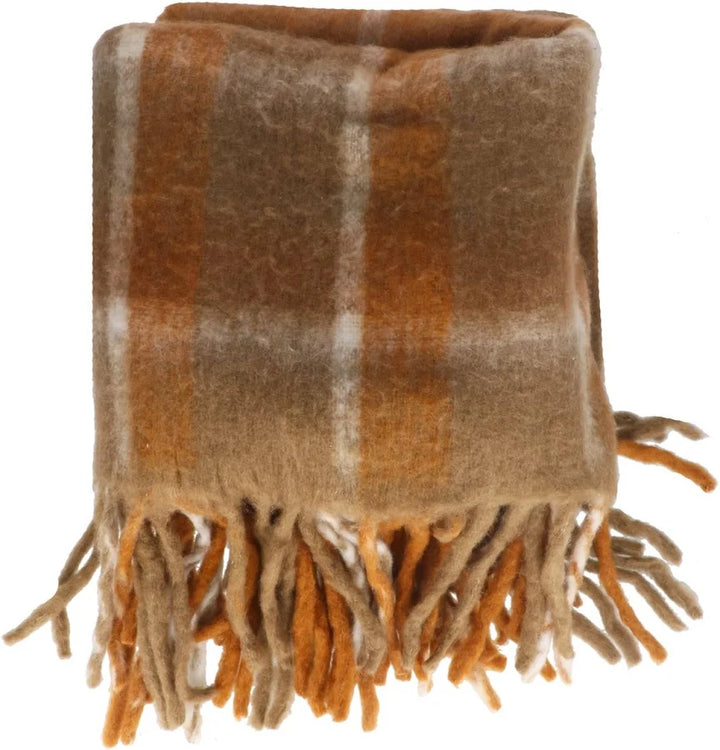 Checked Tassel Fringe Cosy Throw - Terracotta