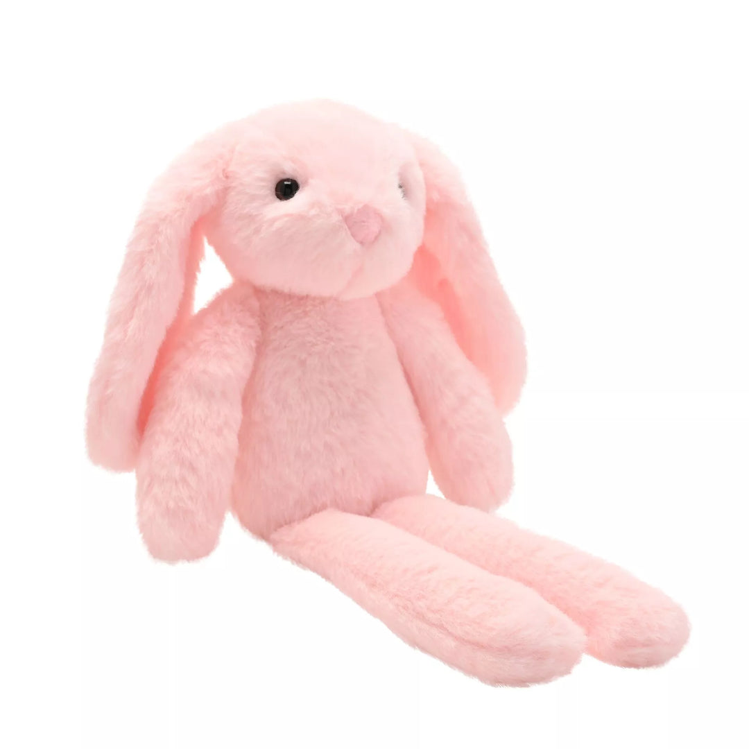 Light pink plush bunny softie named Katie with long legs from Widdop & Co, by Cornucopia Home and Gift, featuring soft, cuddly fabric.