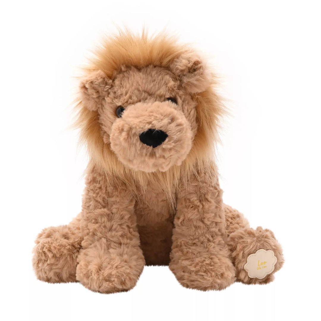 Brown plush lion softie named Leo sitting, by Widdop & Co, from Cornucopia Home and Gift, with soft fur and friendly expression.