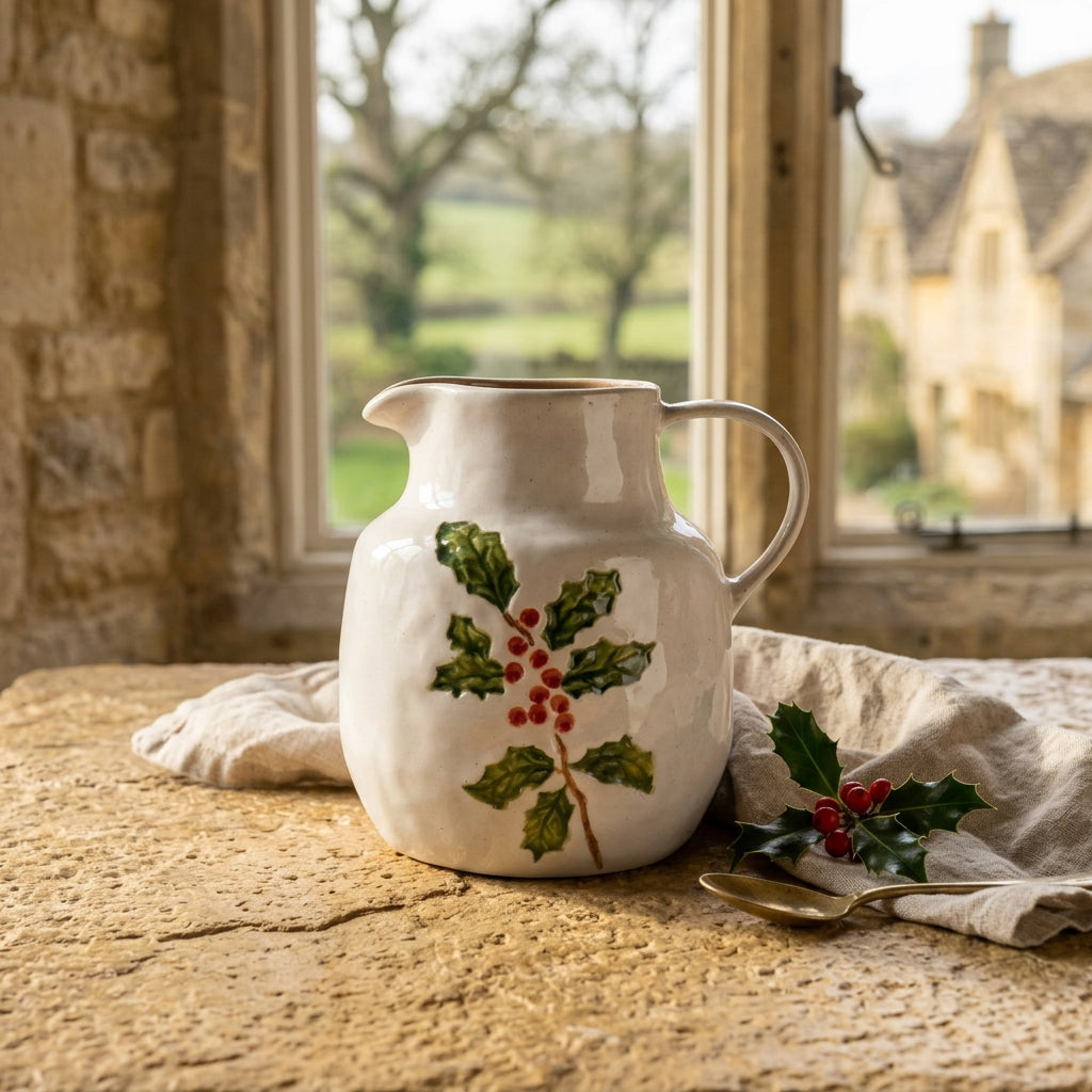 Holly &amp; Berries Stoneware Jug - 15.5cm