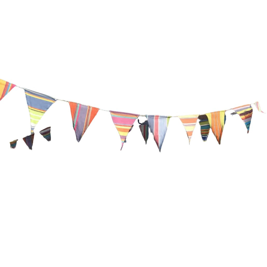 Gisela Graham multi stripe bunting with colorful fabric triangles for festive outdoor or indoor decoration.