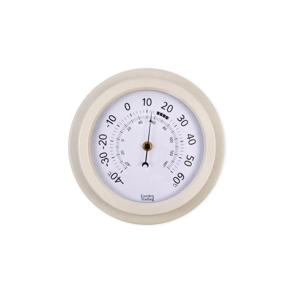 Garden Trading Tenby Lily White thermometer showing temperature, designed for outdoor garden decor by Cornucopia Home and Gift.