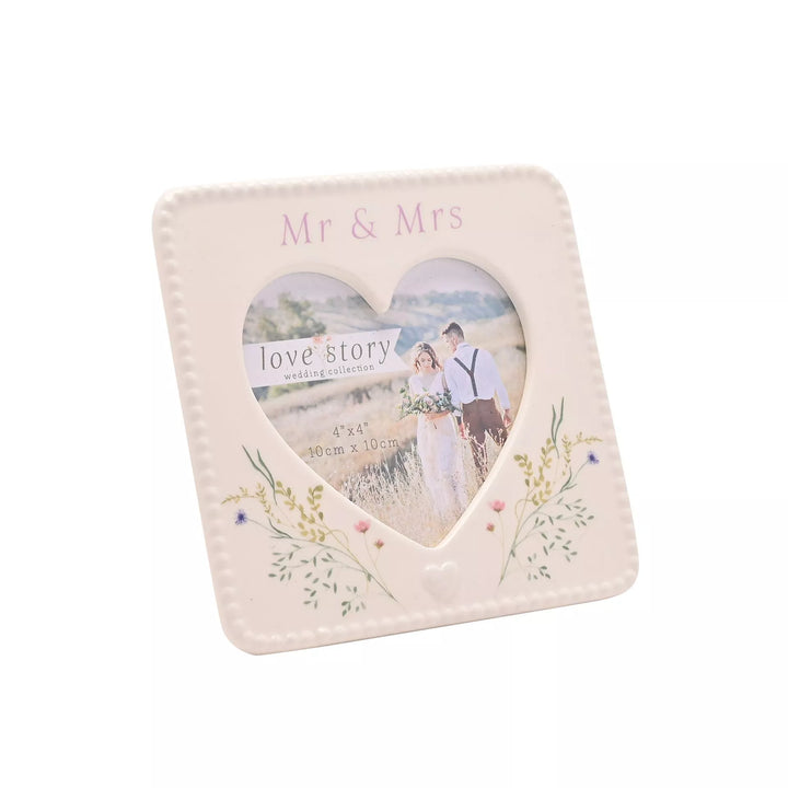 Love Story Ceramic Photo Frame 4" x 4" - Mr &amp; Mrs