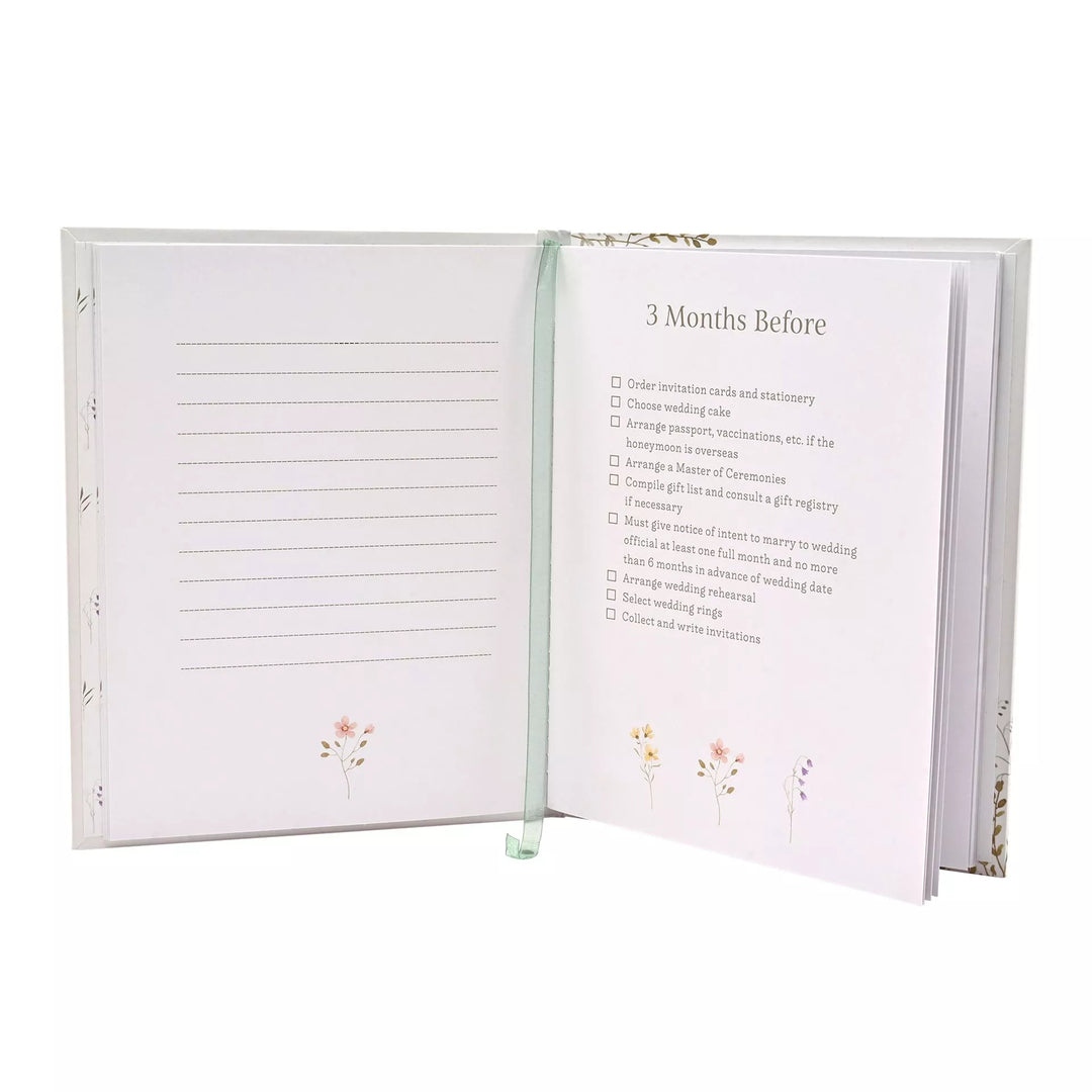 Wildflower wedding planner by Widdop &amp; Co featuring floral cover design and organized interior pages for wedding planning.