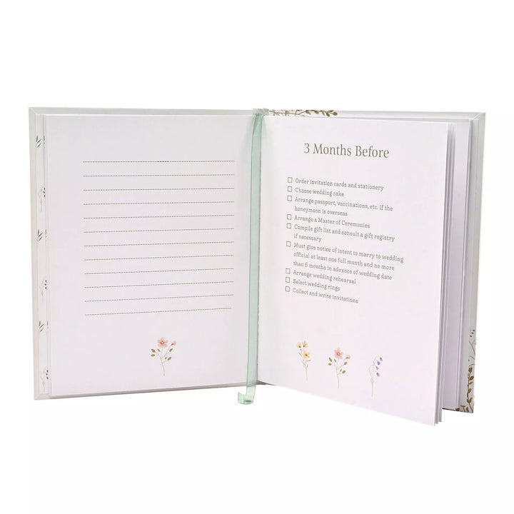 Wildflower wedding planner by Widdop &amp; Co featuring floral cover design and organized interior pages for wedding planning.