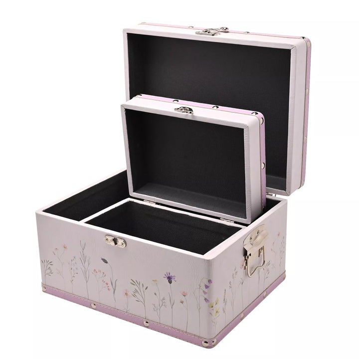 Wildflower set of 2 wedding keepsake luggage boxes by Widdop &amp; Co, Cornucopia Home and Gift, with floral design and vintage style.