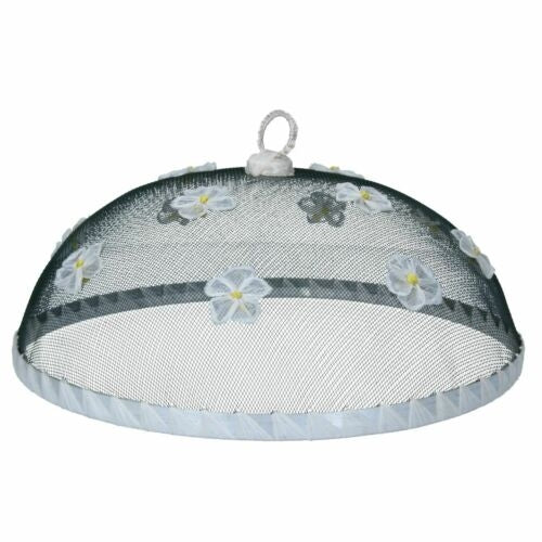 White round food cover with delicate primrose pattern, designed by Gisela Graham for Easter, perfect for protecting dishes.