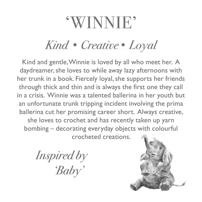 Soft Winnie the Elephant plush toy by Wrendale Designs, featuring a cute, detailed plush elephant with gentle colors.
