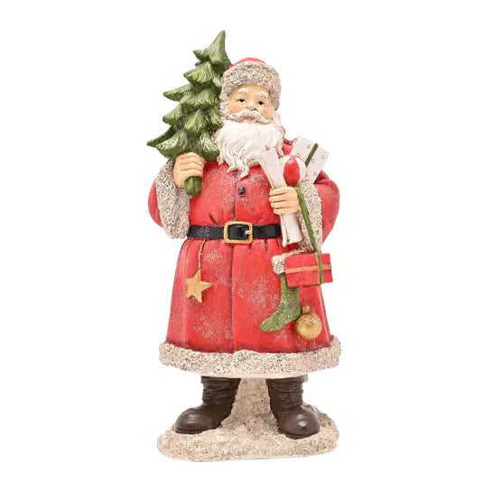 Father Christmas figure with Christmas tree, Widdop &amp; Co Cornucopia Home and Gift festive holiday decoration.
