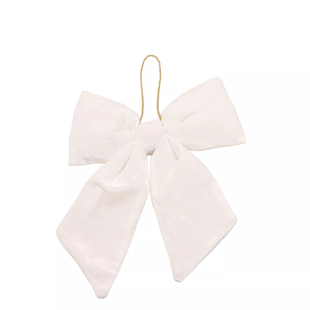 Large white velvet bow hanger from Widdop &amp; Co Christmas collection by Cornucopia Home and Gift, perfect for holiday decor.