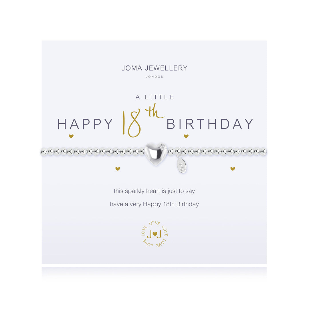 Joma Jewellery A Little Happy 18th Birthday bracelet with silver charm and delicate chain, perfect for celebrating a special milestone.
