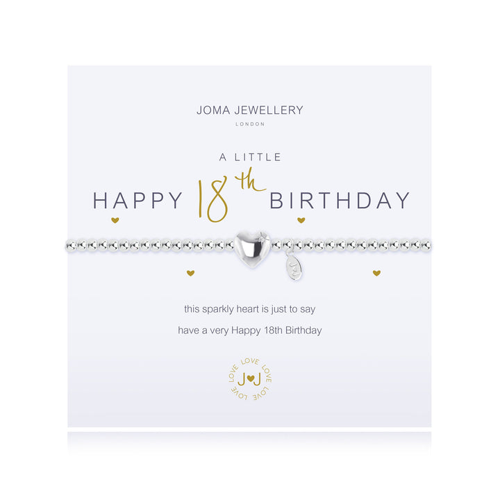 Joma Jewellery A Little Happy 18th Birthday bracelet with silver charm and delicate chain, perfect for celebrating a special milestone.