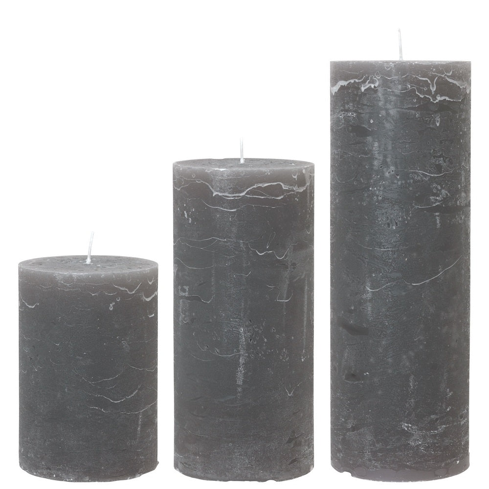 Rustic Grau 7x15 60h Cozy Living candle from Cornucopia Home and Gift, featuring a textured gray ceramic container and wooden lid.