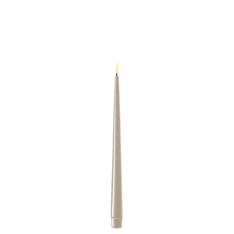 Two shiny Sand LED dinner candles from Cornucopia Worcester's Deluxe Home Art collection, featuring a sleek, modern design for elegant dining.