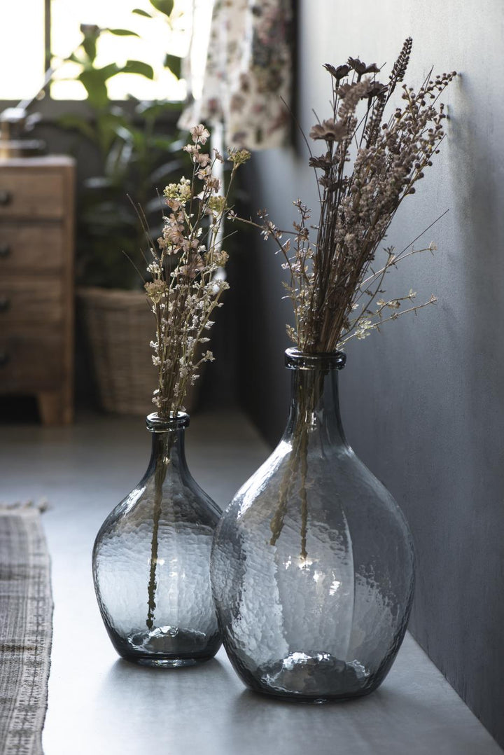 Large grey glass balloon vase by IB Laursen with a rounded, bulbous shape, perfect for floral arrangements or decorative displays.