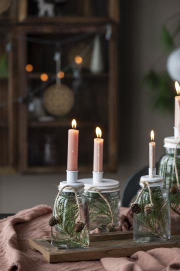 White metal candle holder with a lid from IB Laursen, featuring a simple, elegant design for tabletop or mantel display.