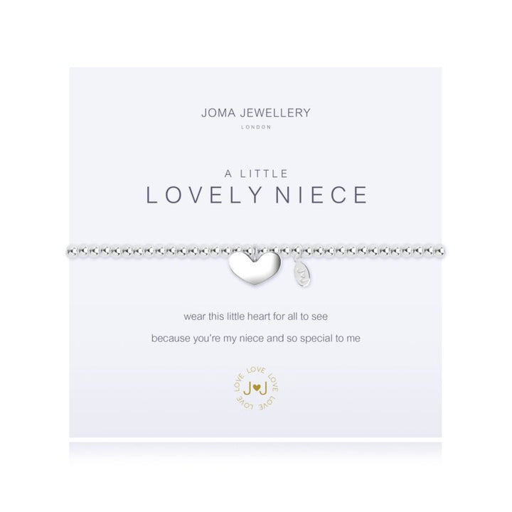 Joma Jewellery A Little Lovely Niece bracelet featuring a delicate charm on a silver chain, perfect for gifting.