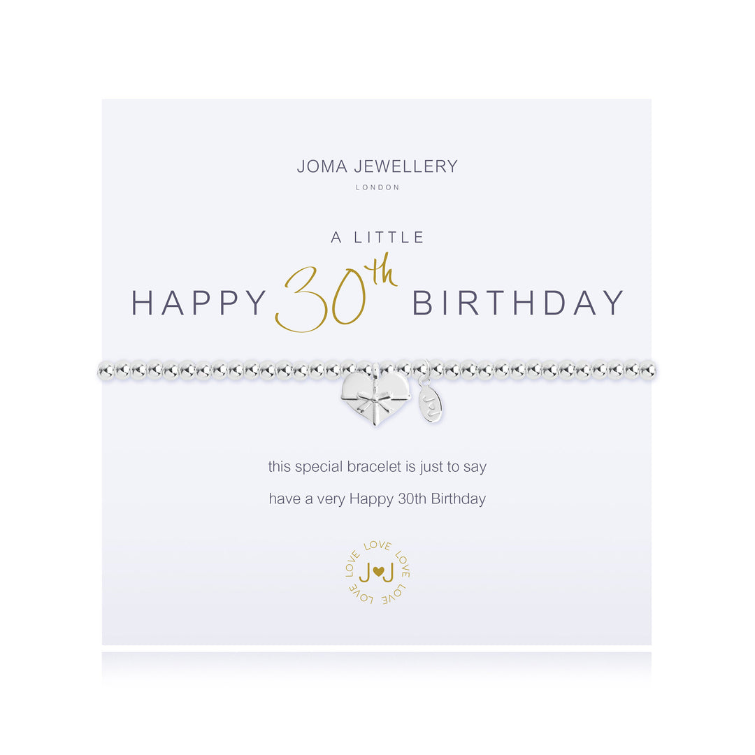 Joma Jewellery "A Little Happy 30th Birthday" bracelet with silver-tone charm on a delicate chain, perfect for celebrating a milestone.