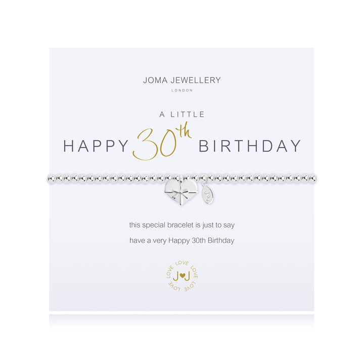 Joma Jewellery "A Little Happy 30th Birthday" bracelet with silver-tone charm on a delicate chain, perfect for celebrating a milestone.