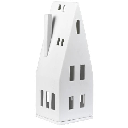 Radër Pitched Roof Tea Light House by Cornucopia Home and Gift, detailed ceramic lantern with window and door design.