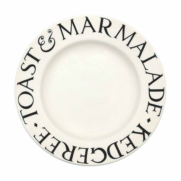 Emma Bridgewater Black Toast 8½ inch ceramic dessert plate with black and white toast pattern, showcasing detailed design and craftsmanship.