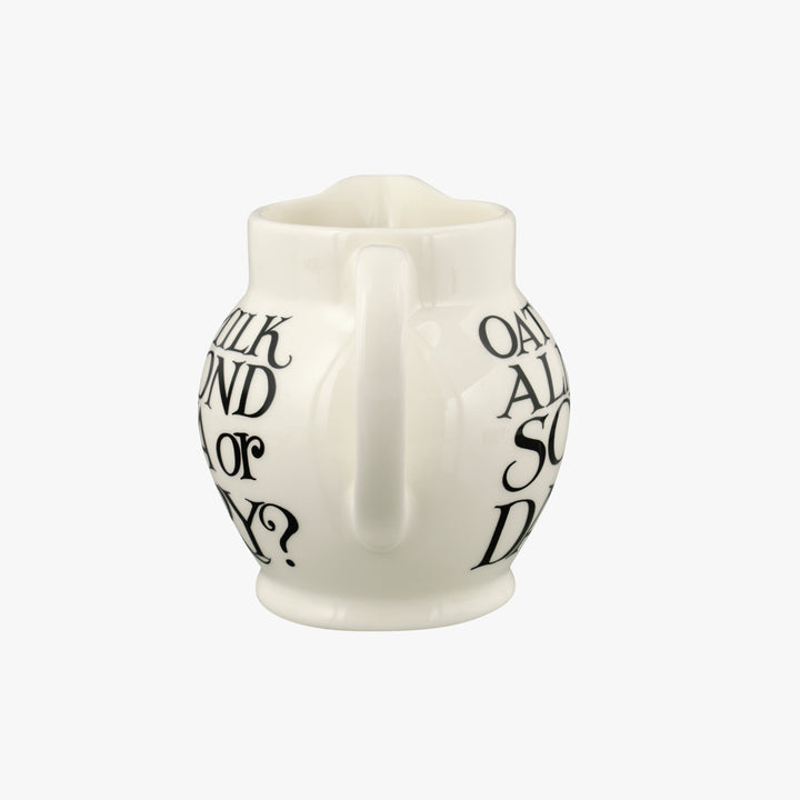 Emma Bridgewater Black Toast oat, soya, or dairy half pint ceramic jug with gray finish, featuring classic black toast design.
