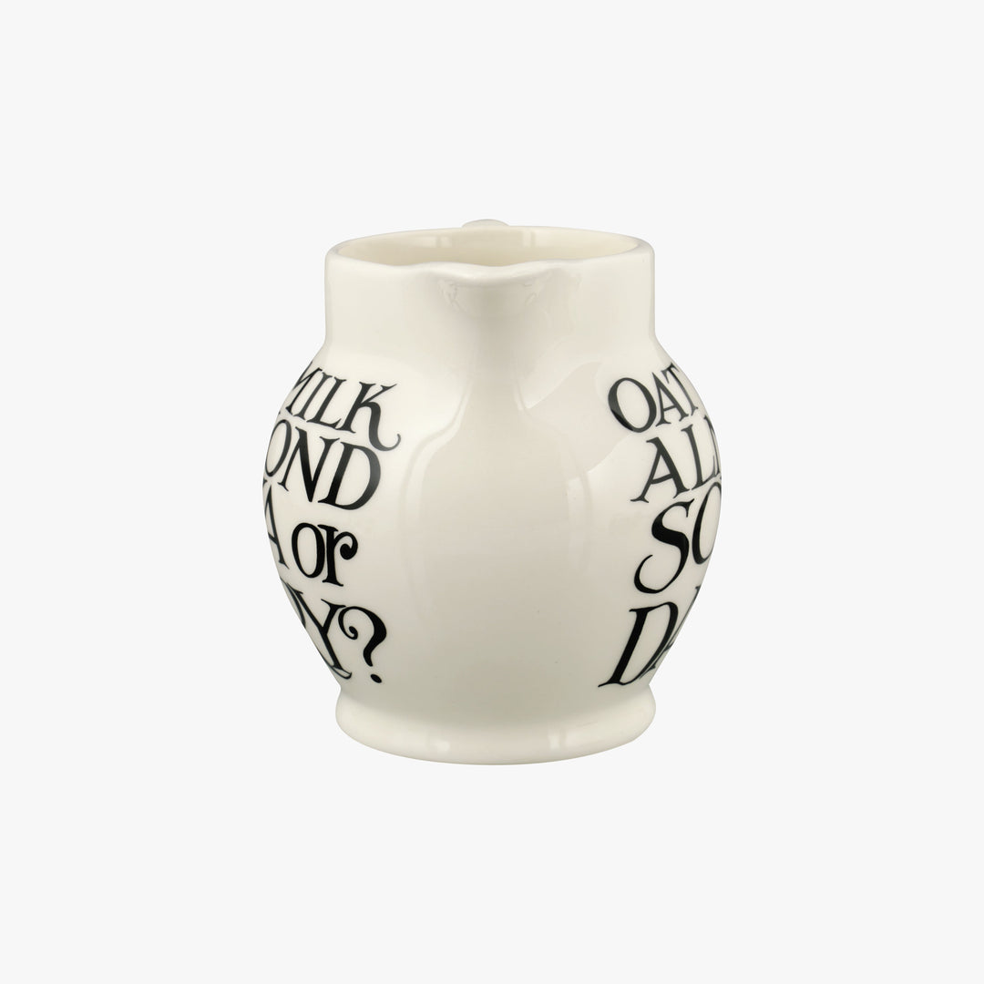 Emma Bridgewater Black Toast oat half pint jug in gray, ceramic pottery with black toast pattern and classic design.