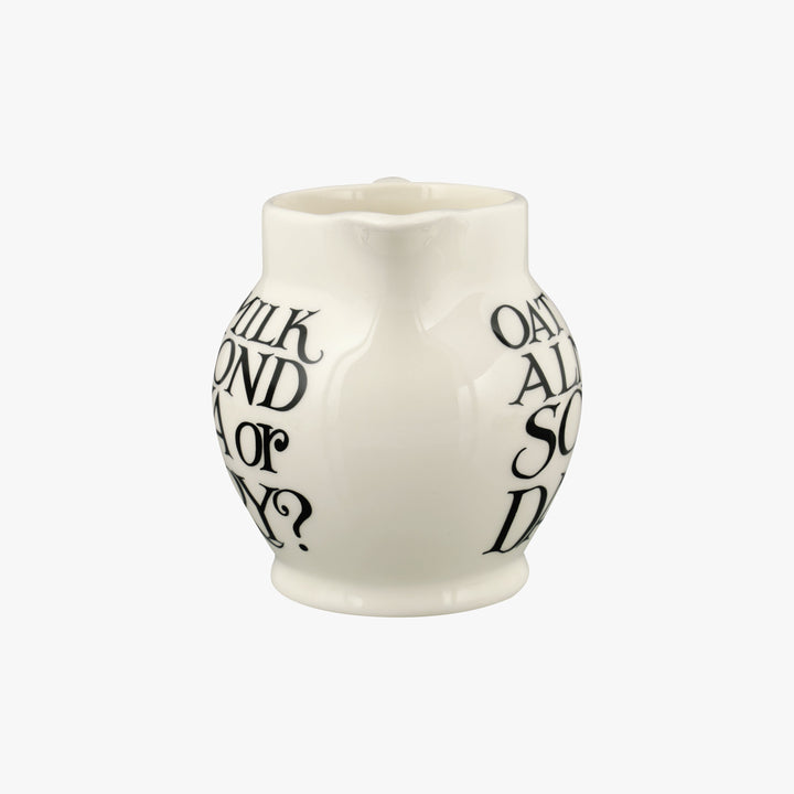 Emma Bridgewater Black Toast oat half pint jug in gray, ceramic pottery with black toast pattern and classic design.