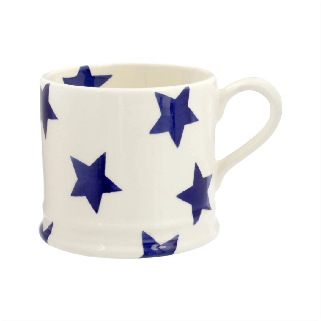 Emma Bridgewater Blue Star small ceramic mug with a blue star design on a white background, perfect for tea or coffee.