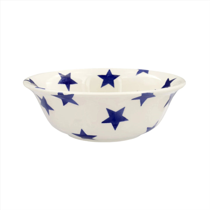Emma Bridgewater Blue Star cereal bowl with a blue star pattern on white ceramic, showcasing a charming and decorative dinnerware piece.