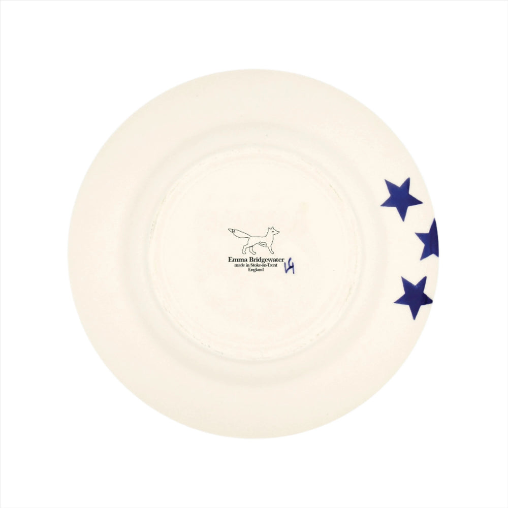 Emma Bridgewater Blue Star 8½ inch ceramic plate with a blue star pattern on white background, showcasing detailed design.