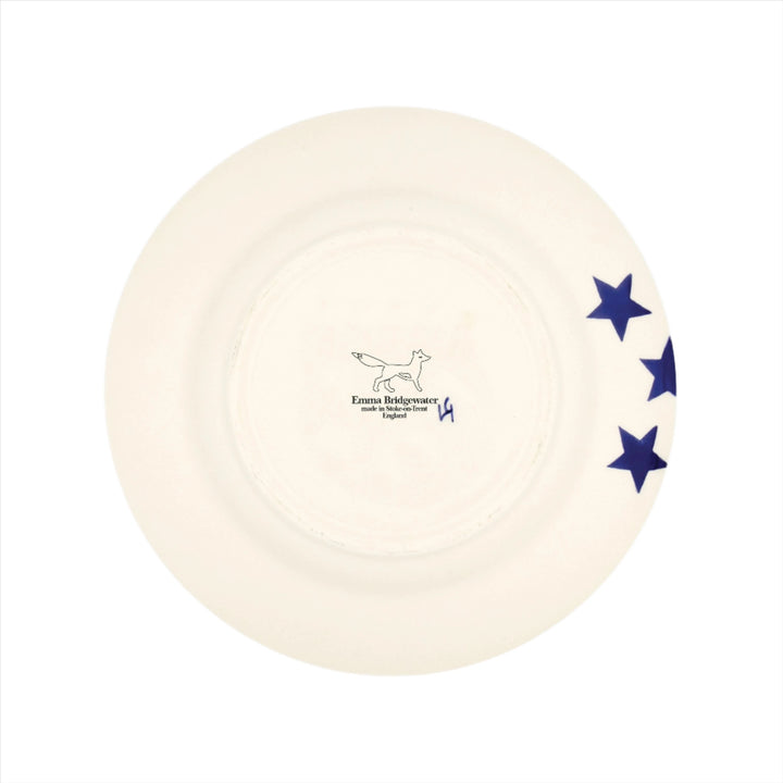 Emma Bridgewater Blue Star 8½ inch ceramic plate with a blue star pattern on white background, showcasing detailed design.
