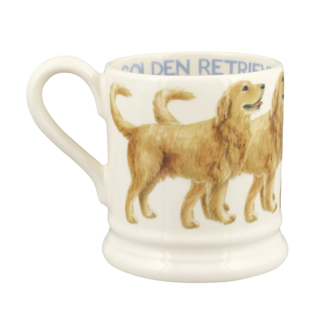 Emma Bridgewater Golden Retriever half pint mug featuring a detailed illustration of a friendly golden retriever dog.