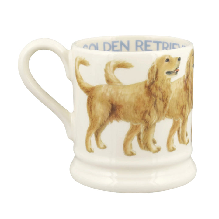 Emma Bridgewater Golden Retriever half pint mug featuring a detailed illustration of a friendly golden retriever dog.