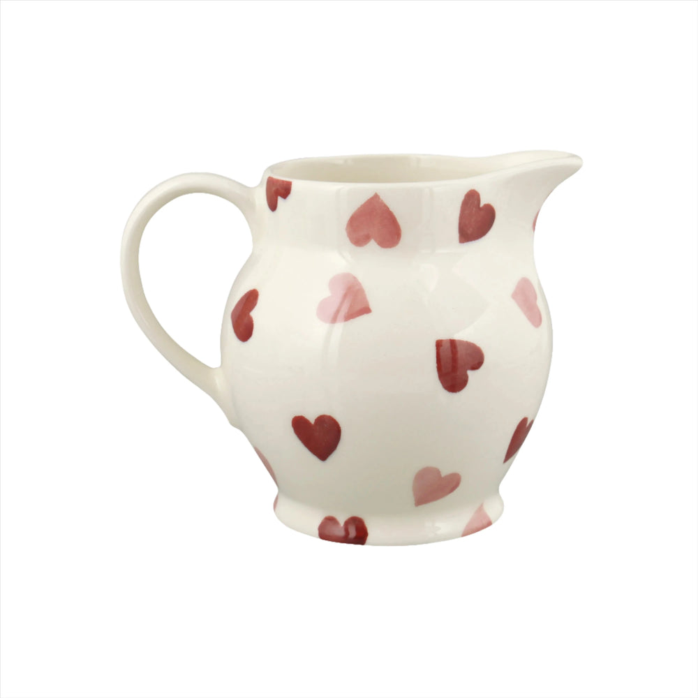 Emma Bridgewater Pink Hearts half pint ceramic jug with pink heart pattern, featuring a classic Emma Bridgewater design.