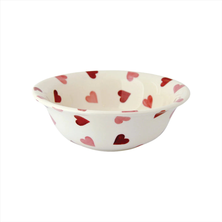 Emma Bridgewater Pink Hearts cereal bowl with pink heart pattern on white ceramic, showcasing a charming and colorful design.