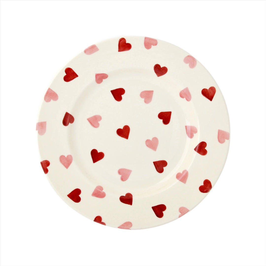 Emma Bridgewater Pink Hearts 8½ Inch Plate featuring a pink heart pattern on ceramic, showcasing a charming, decorative dinnerware piece.
